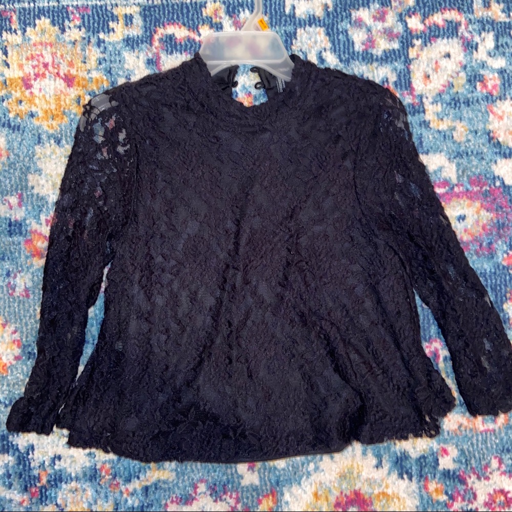 W FREE GIFT- (low turtleneck) Black Lace Top